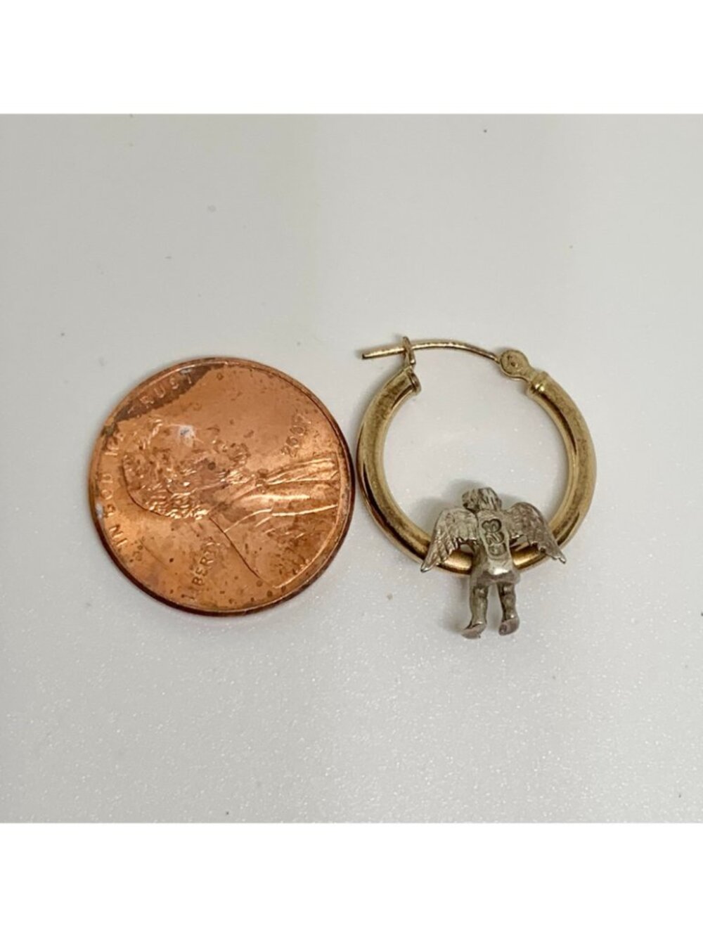 Vintage 14k gold Angel Hoop Earrings 925 sterling silver angels PBDesign - Picture 7 of 7